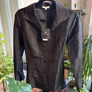 100% Silk NWT Black Button Down Shirt